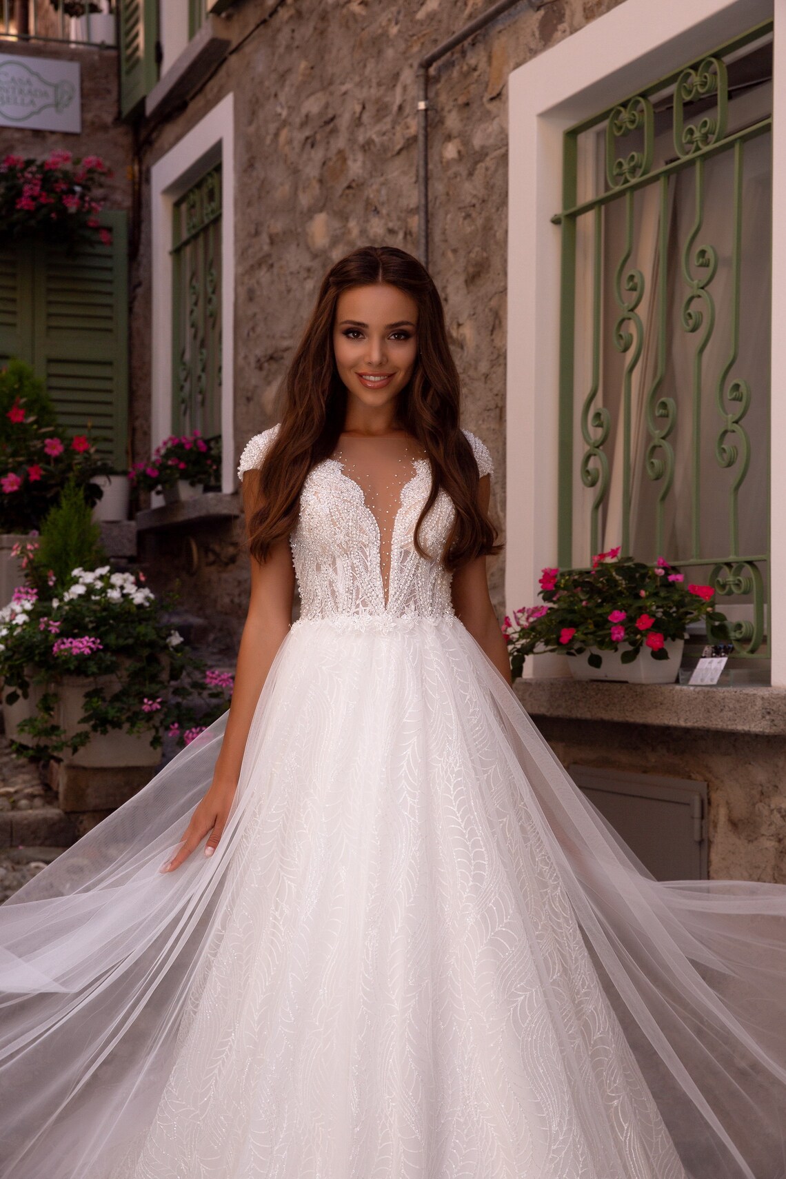 Favorite wedding dress with beadwork and crystal. Couture Etsy