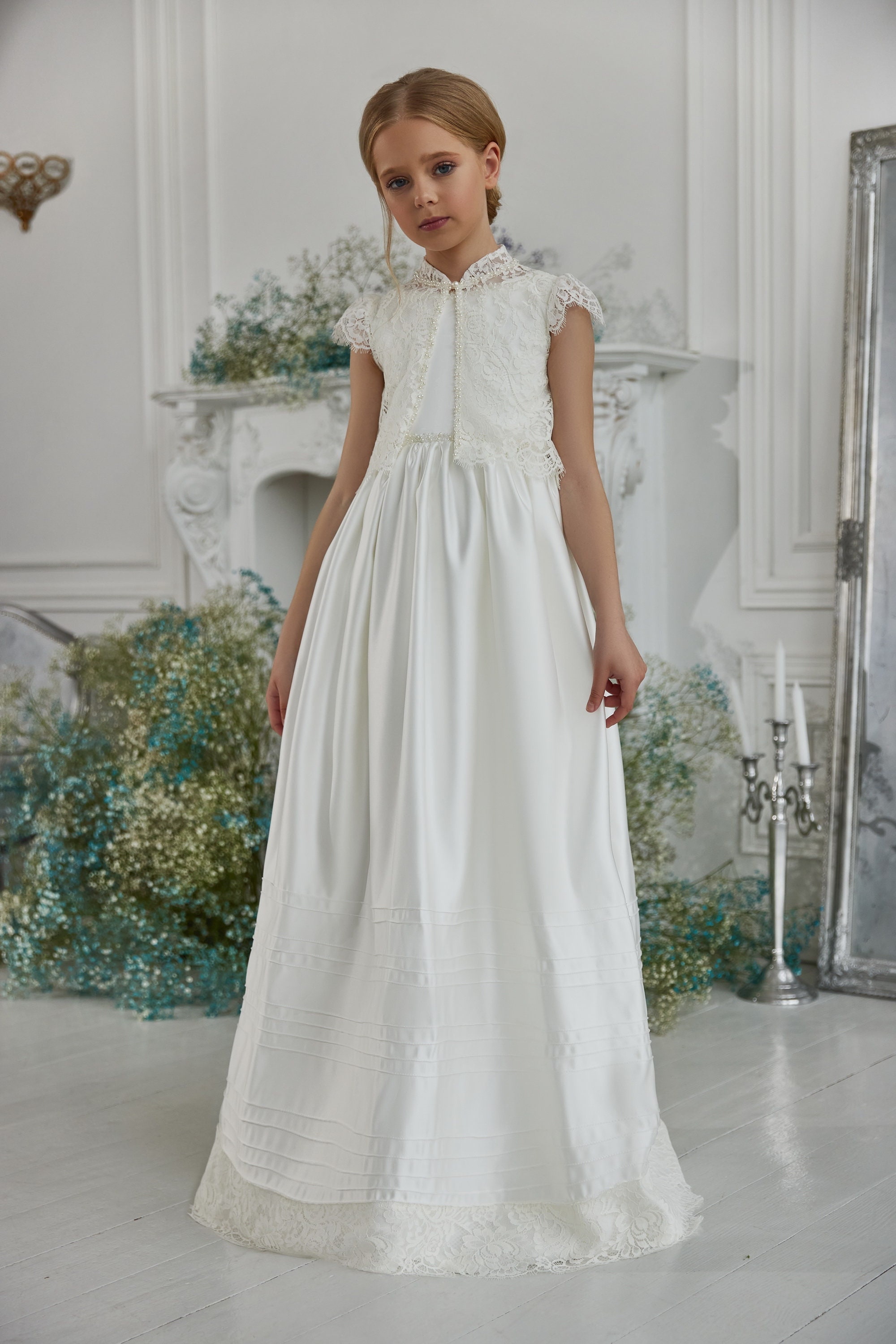 Straight Satin Non fluffy Communion Dress. Classic Satin