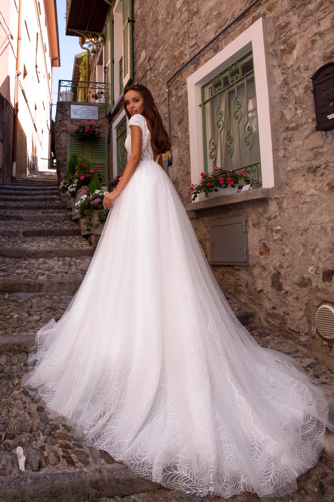 Favorite wedding dress with beadwork and crystal. Couture Etsy