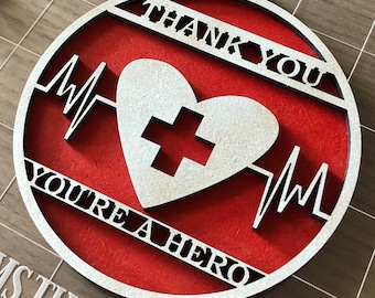 Bedankt Healthcare Hero / digitaal GLOWFORGE lasergesneden klaar SVG/PDF-bestand