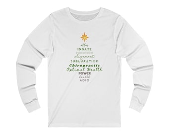 Comfy Chiropractic Christmas Tree Long Sleeve Tee, Perfect gift for a Chiropractor or Student, Red & White, Holiday Gift for Chiropractor