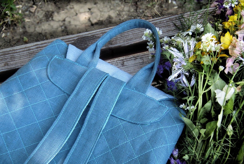 Sky blue backpack woman Flower embroidered bag made of natural fabric Women/'s zipper bag Backpack woman canvas