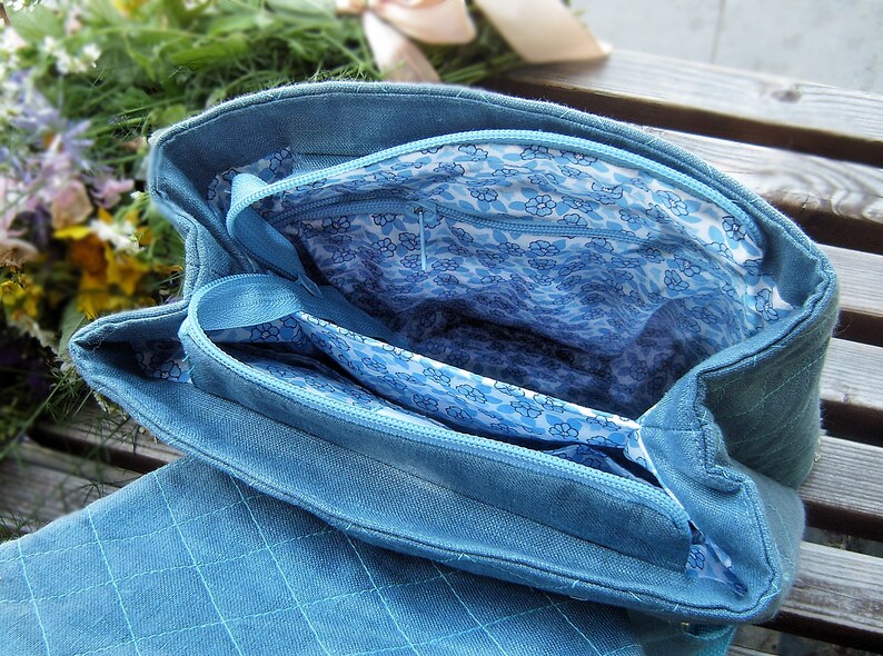 Sky blue backpack woman Flower embroidered bag made of natural fabric Women/'s zipper bag Backpack woman canvas