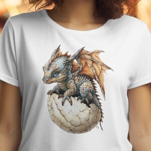 Baby Dragon In Egg T-Shirt, Dragon Lover Gift, Mythical Fantasy Shirts, Dragon T Shirt, Dragon Wings Tee, Baby Dragon with Wings TShirt