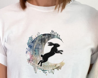 Camiseta Coelho da Lua em Aquarela, Camiseta de Páscoa Coelho Celestial