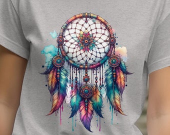 Camiseta Boho Apanhador de Sonhos, Camiseta Espiritual Tribal com Pena
