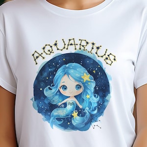 Niedliches Cartoon Wassermann Sternzeichen T-Shirt, Wassermann Sweatshirt, Sternzeichen T-Shirt, Astrologie TShirt, Geschenk für Wassermann, niedliches Wassermann Zeichen T Shirt,