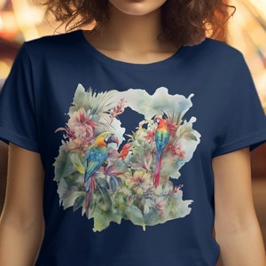 Parrot And Flowers T-Shirt, Bird Watching Shirt, Parrot Lover Tee, Nature Lover Shirts, Gift For Parrot and Flower Lover, Unisex Bird Tee