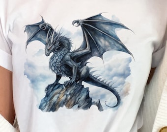 Watercolor Dragon T-Shirt, Mythical Fantasy Tee, Dragon Lover Gift