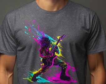 Färgglad gitarrrockar-t-shirt, grungestil