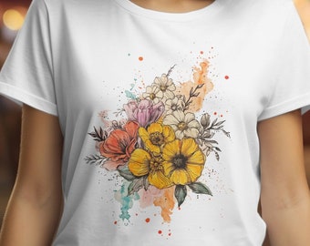 Yellow Wildflower Graphic T-Shirt, Vintage Floral Boho Tee