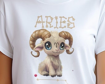 Aries Zodiac T-Shirt, Cartoon Ram Astrology Tee