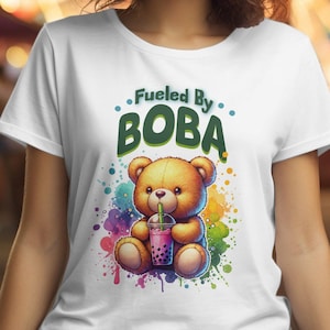 Fueled by Boba T-Shirt, Boba Tea TShirt, Coffee Lover T Shirt, Shirt for Tired People, Caffeine Power Tee, Bubble Tea Shirt, Asian Drinks