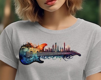 Colourful Nature Guitar T-shirt, Musician Tee, Music Lover Tshirt, Guitar Outline Tee Shirt, Country Music Guitarist, Guitar Player Shirt