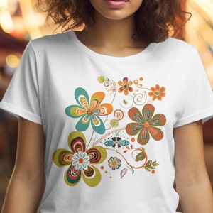 Retro Flowers T-Shirt, Floral Shirt, Summer Shirt, Gift For Mom, Retro Wildflower Tshirt, Boho Shirt, Retro Floral Tee, Nature Lover Shirt