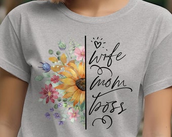 Camiseta "Esposa, Mamá, Jefa", Camiseta Floral para Mamá, Regalo para el Día de la Madre