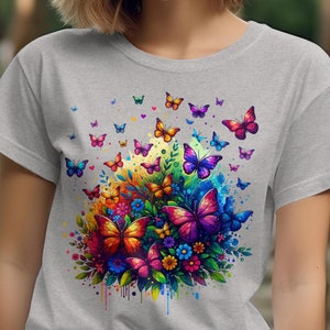 Butterfly Graphic T-Shirt, Boho Tshirt, Cute Butterfly Tee, Gift For Her, Butterfly Lover T shirt, Butterfly And Flowers Gift T-shirt,