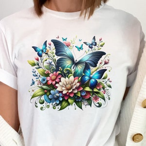 Butterfly And Flowers Gift T-shirt, Butterfly Graphic T-Shirt, Boho Tshirt, Cute Butterfly Tee, Gift For Her, Butterfly Lover T shirt,