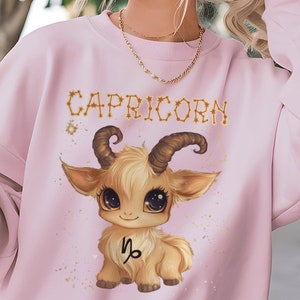Cute Cartoon Capricorn Zodiac Tee, Capricorn Sweatshirt, Zodiac T-Shirt, Astrology TShirt, Gift for Capricorn, Capricorn Sign T Shirt,