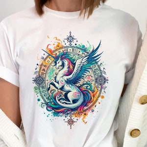 Unicorn T Shirt, Unicorn Emblem T-Shirt, Mythical Fantasy Shirts, Gothic Apparel, Goblincore Shirt, Unicorn Lover Gift, Winged Unicorn Tee