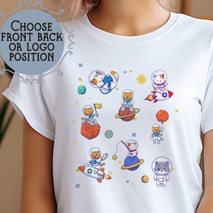 Camiseta de gatos en el espacio, camiseta divertida de gatos, camiseta de gatos del espacio exterior, camiseta de gatos con dibujos gráficos estéticos, regalo para amantes de los gatos, camiseta de gato astronauta