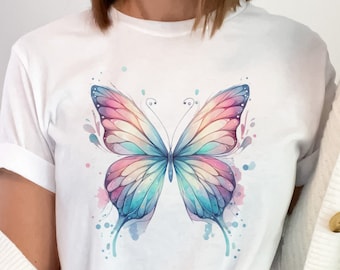 Camiseta con estampado de mariposa pastel, estilo boho