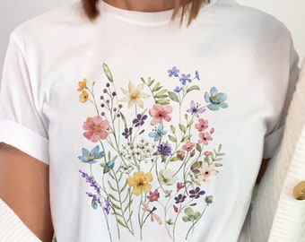 Camiseta com estampa de flores silvestres | Camiseta floral boho, presente para amantes da natureza