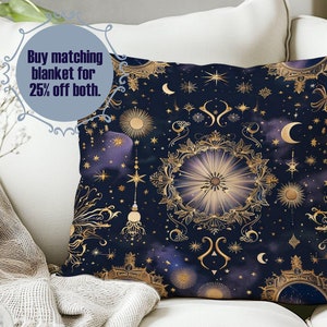 Celestial Pattern Pillow - Starry Night Cushion with Moon and Stars Design, Perfect for Cosmic Decor and Space Lover Accents