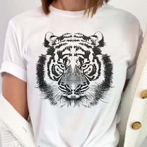 Tiger Graphic Tee | Women's T-Shirt Tropical Jungle Vintage Tee| Get em Tiger | tshirt for women | Gift for her