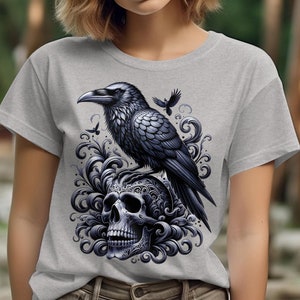 ゴシック レイヴン スカル Tシャツ、ダークアカデミア クロウ Tシャツ