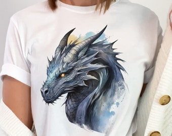 Watercolor Dragon Head T-Shirt, Mythical Fantasy Tee