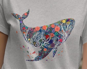 水彩花柄クジラTシャツ、オーシャンラバーTシャツ