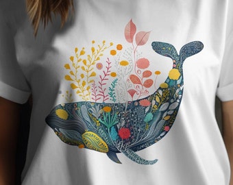 水彩画のクジラTシャツ、トレンドのオーシャンTシャツ