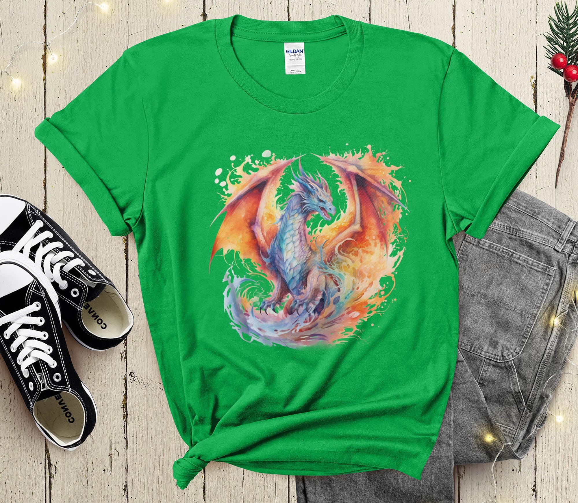 水彩レッドドラゴンTシャツ、神話の翼、ドラゴン愛好家へのギフト 