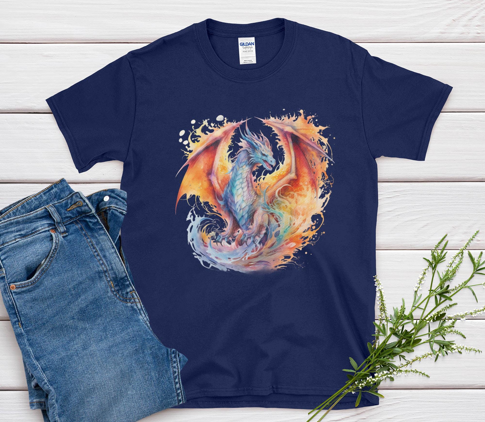 水彩レッドドラゴンTシャツ、神話の翼、ドラゴン愛好家へのギフト 