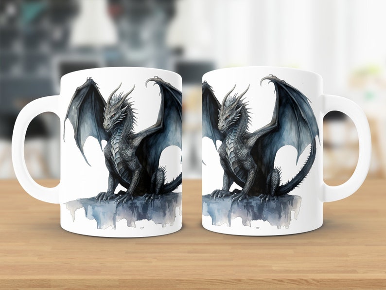 Black Dragon Coffee Mug, Mythical Wings, Fantasy Lover Gift - Etsy