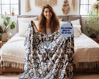 Damastmönster plyschfilt – Elegant pläd i vintagestil