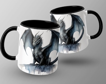 Taza de café Dragón Negro, Alas Míticas, Regalo para Amantes de la Fantasía