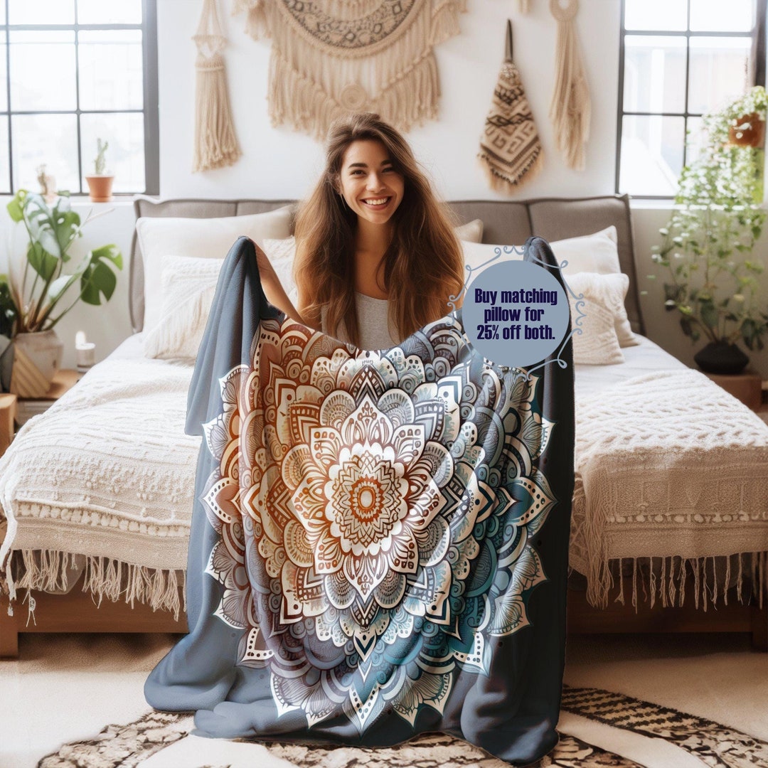 Colorful Mandala Velveteen Blanket Boho Meditation Throw Etsy