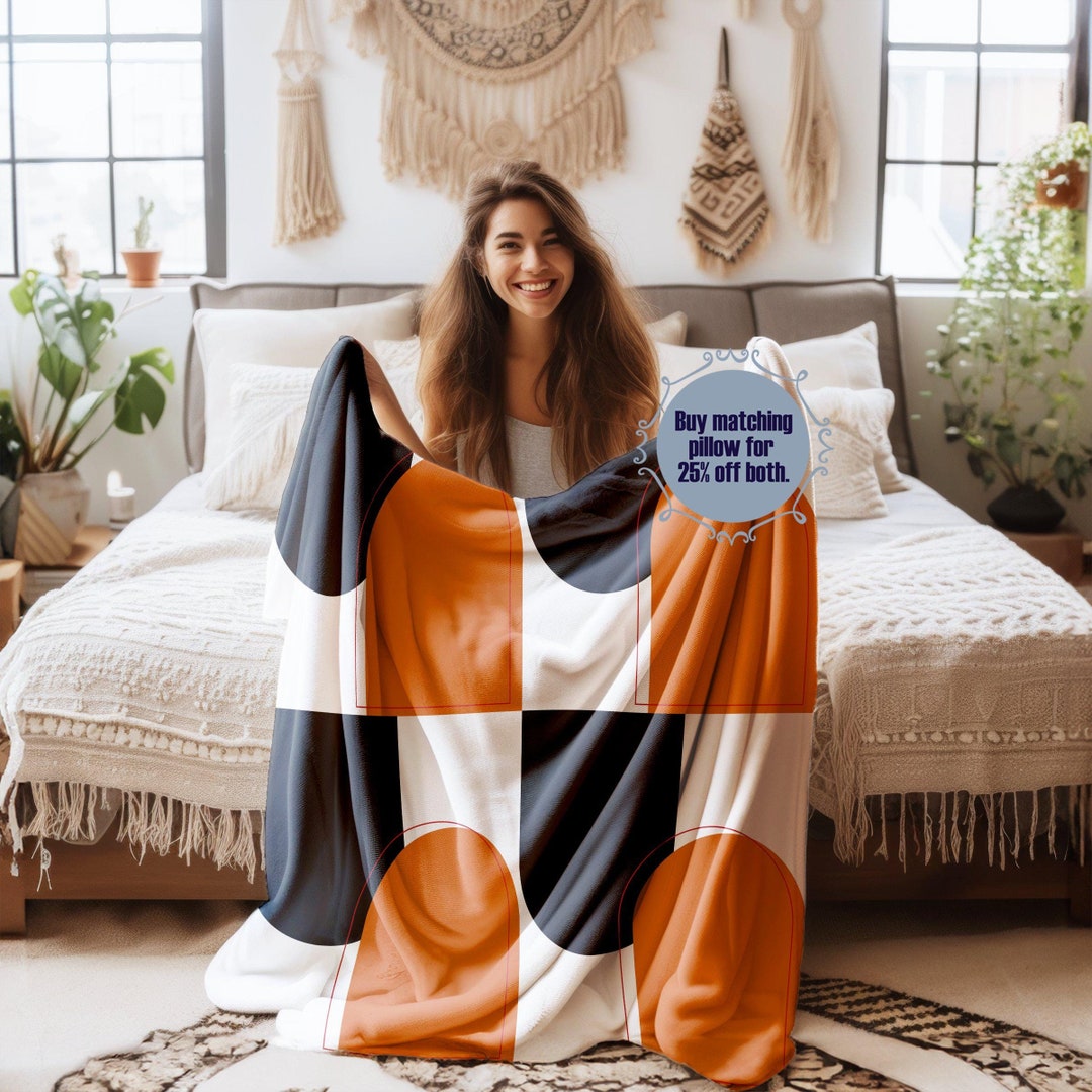 Boho Orange and Black Arches Blanket - Cozy Throw With Geometric Design ...