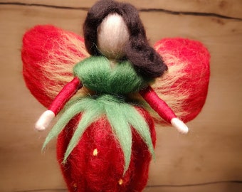 Strawberry elf fairy felted