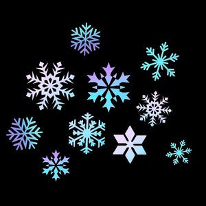 Holographic decal pack of blue opal snowflakes for holiday decor | snowflake stickers for gifts | Christmas decorations