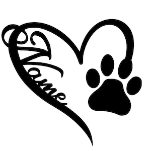 paw print car decal with name, heart dog lover vinyl decal for car window, custom pet memorial gift, pet name car decal, bumper sticker