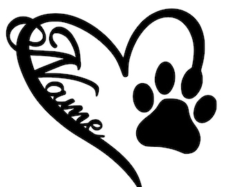 paw print car decal with name, heart dog lover vinyl decal for car window, custom pet memorial gift, pet name car decal, bumper sticker