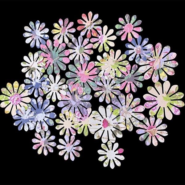 Die cut paper flowers, floral print paper daisies, card making supplies, scrapbook embellishments, flower punches for crafting