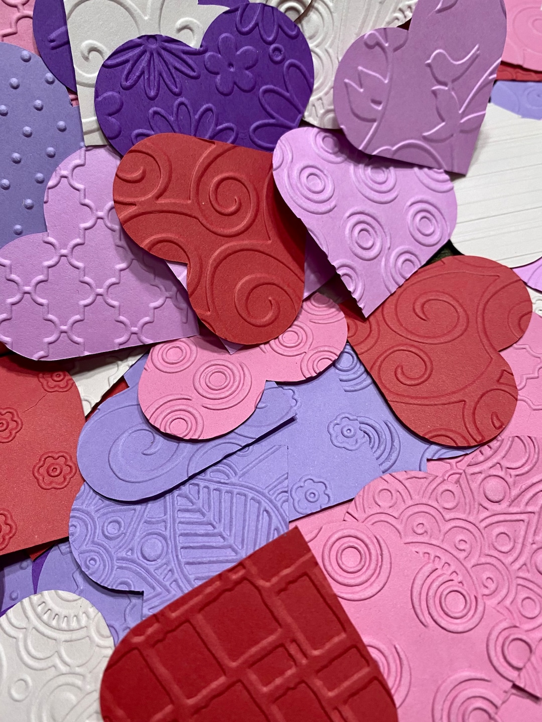 Embossed Paper Heart Cutouts for Scrapbook, Card Making valentine Heart Die Cuts for Card Making