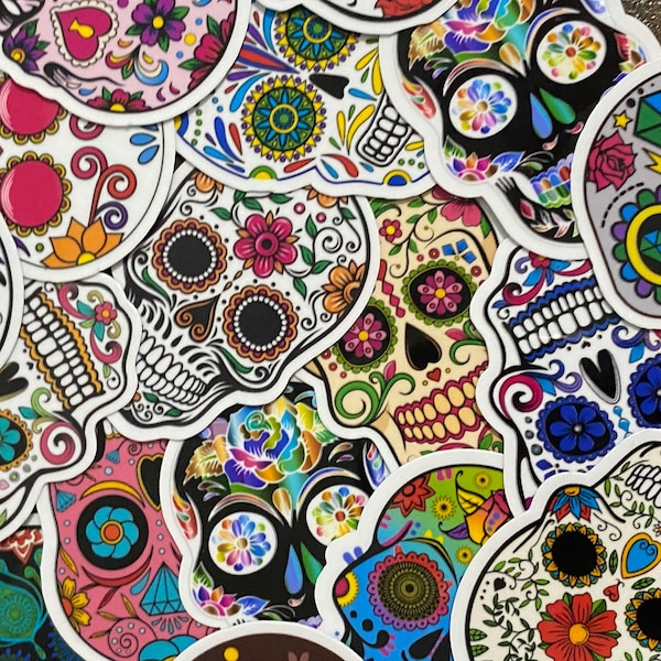 bolsa de agarre de pegatina de vinilo de calavera de azúcar / pegatinas para computadoras portátiles, botella de agua, diario y planificador, Halloween, día de muertos, dia de los muertos,