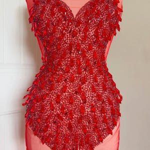 Red Bodice Applique/ Red Rhinestone Applique With Chandelier Crystal Beads 126