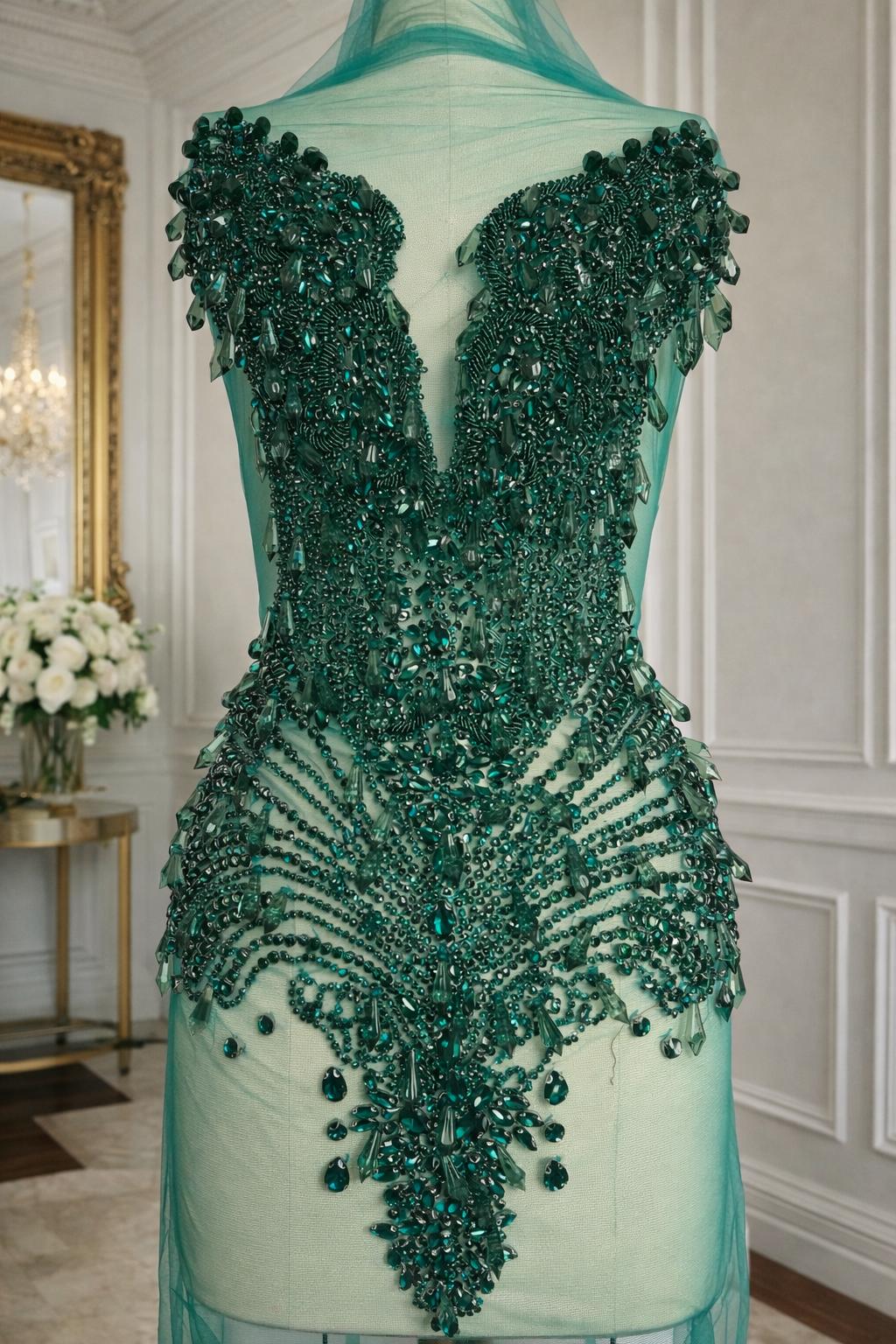 green emerald velvet dress Self-Portrait - Green Rhinestone Maxi Dress main image 0