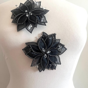 Black Rhinestone Applique/ 3d Floral Rhinestone Applique Trim/ Item #174